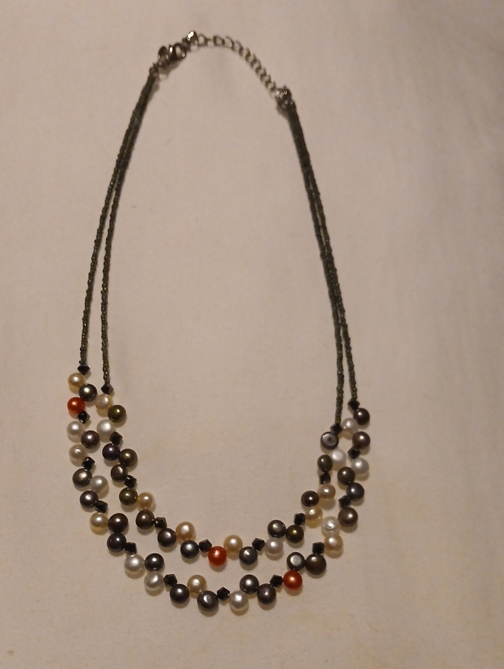 Lia Sophia Multicolor Pearl Layered Necklace with Dark Cord